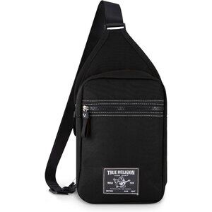 Black Polyester Men’s Crossbody Shoulder Sling Bag, Small Travel, Zipper, Adjust